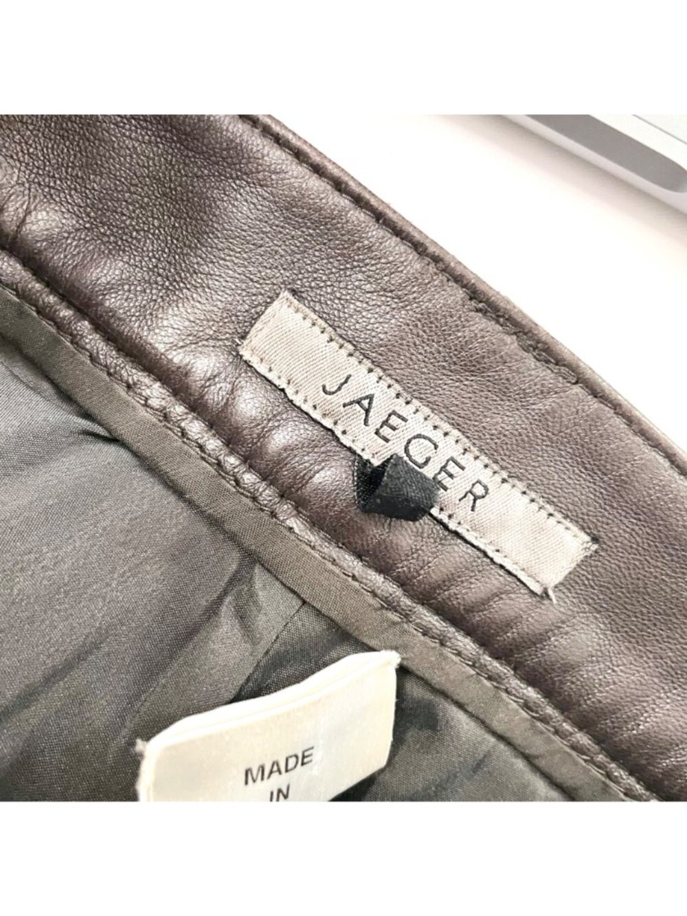 Vintage Jaeger Brown Leather Straight Leg Pants Size US 12 - Picture 3 of 7